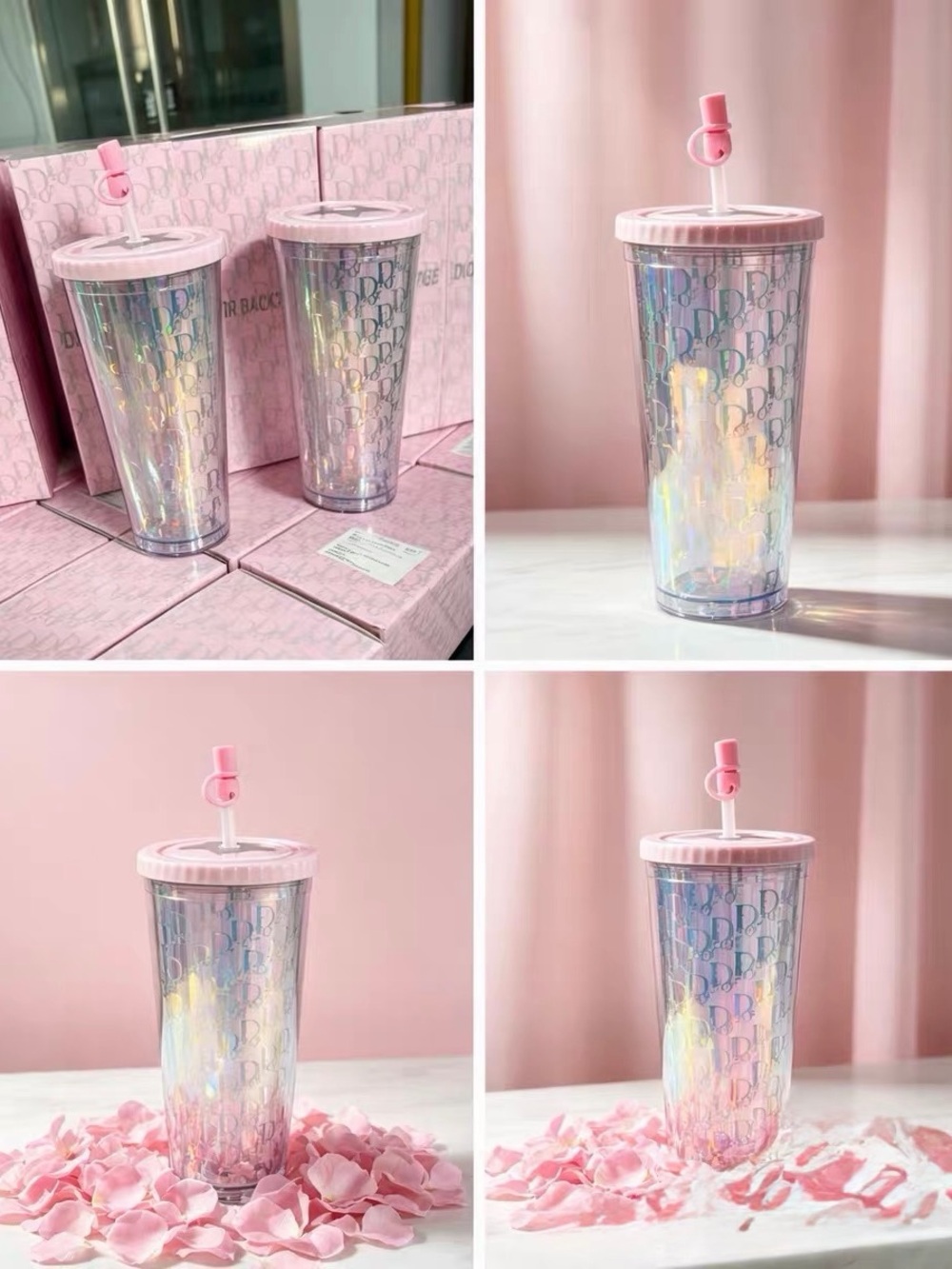 Dior Backstage Pink Oblique 700ml Tumbler Water Bottle with Straw Holographic - Picture 5 of 5